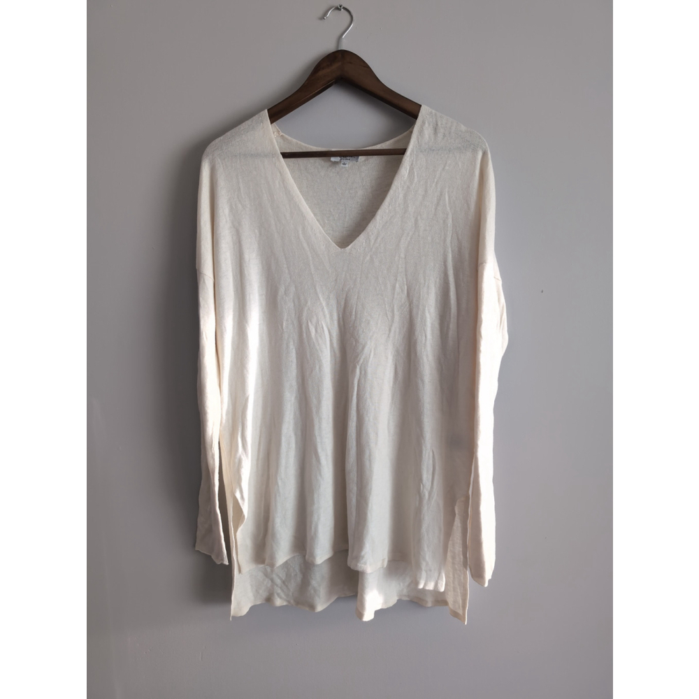 Aritzia Babaton Wool Linen Base Layer Cream Womens Size L V-neck Winter Casual